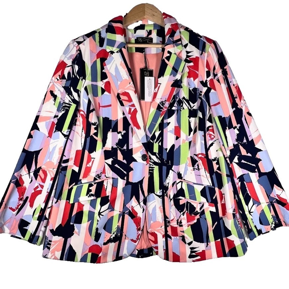 DG2 Abstract Print Blazer XL Colorful Statement Career Teacher Chic Jacket - Picture 2 of 12